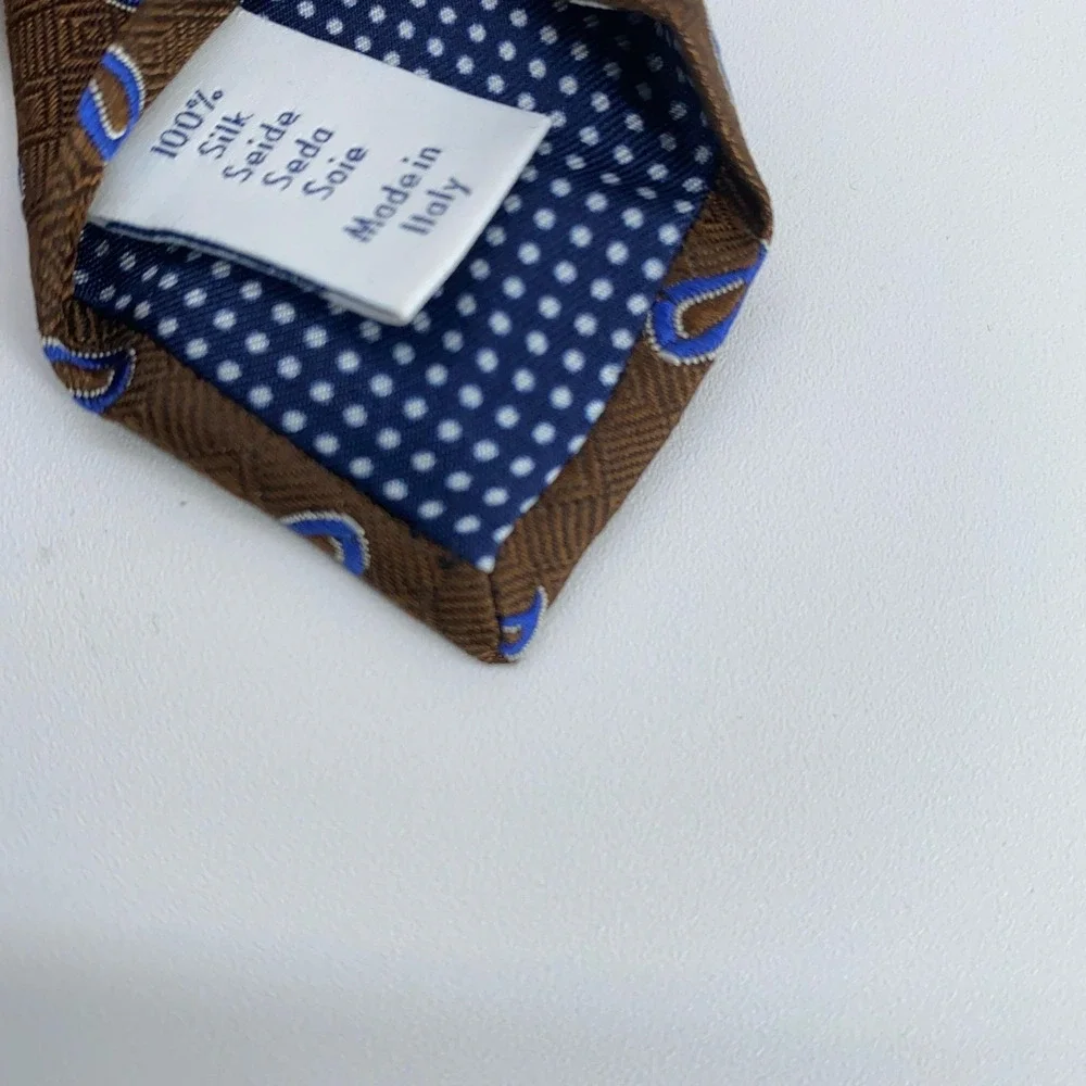 Eton Tie Mens Brown Blue Paisley 100% Silk Made In Italy Necktie Dress Business